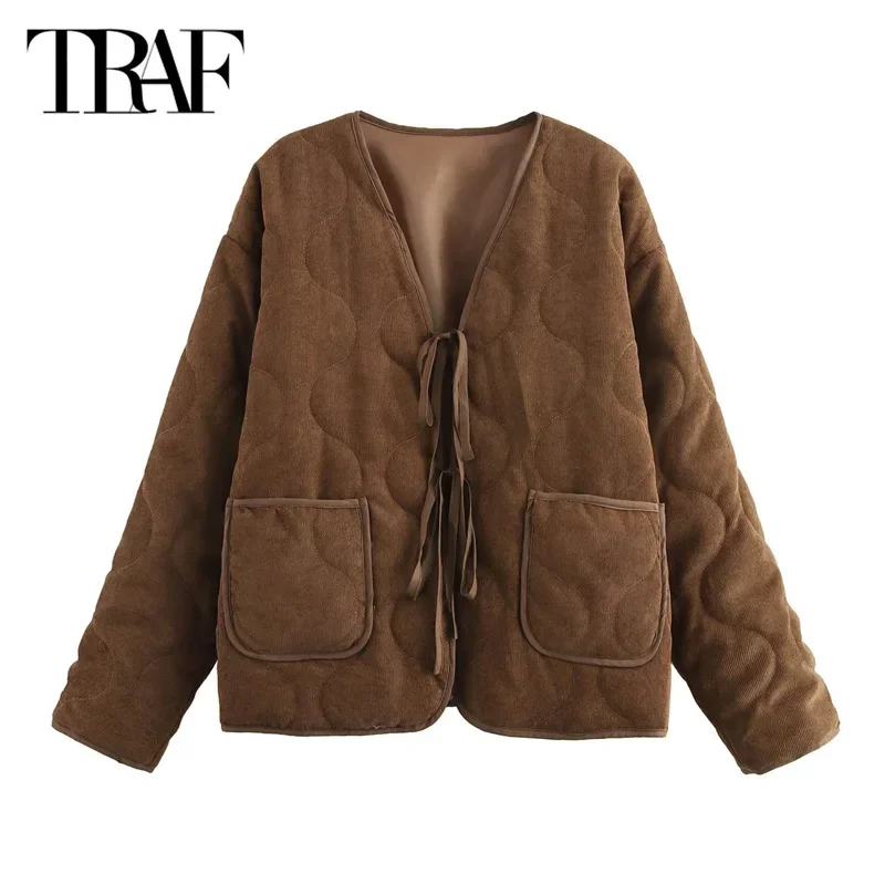 TRAF Lightweight Padded Parkas 2024 Warm Winter Jackets Women\'s Quilted Jacket  Autumn Brown Demi-Season Coats New In Outerwears