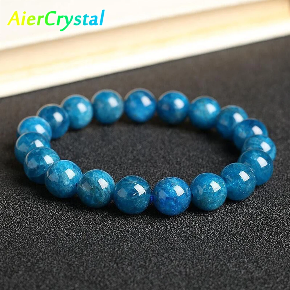 Apatite Beaded Bracelets Handmade Reiki Healing Meditation Fashion Couple Jewelry Elastic Rope Polish Natural Mineral Bangles