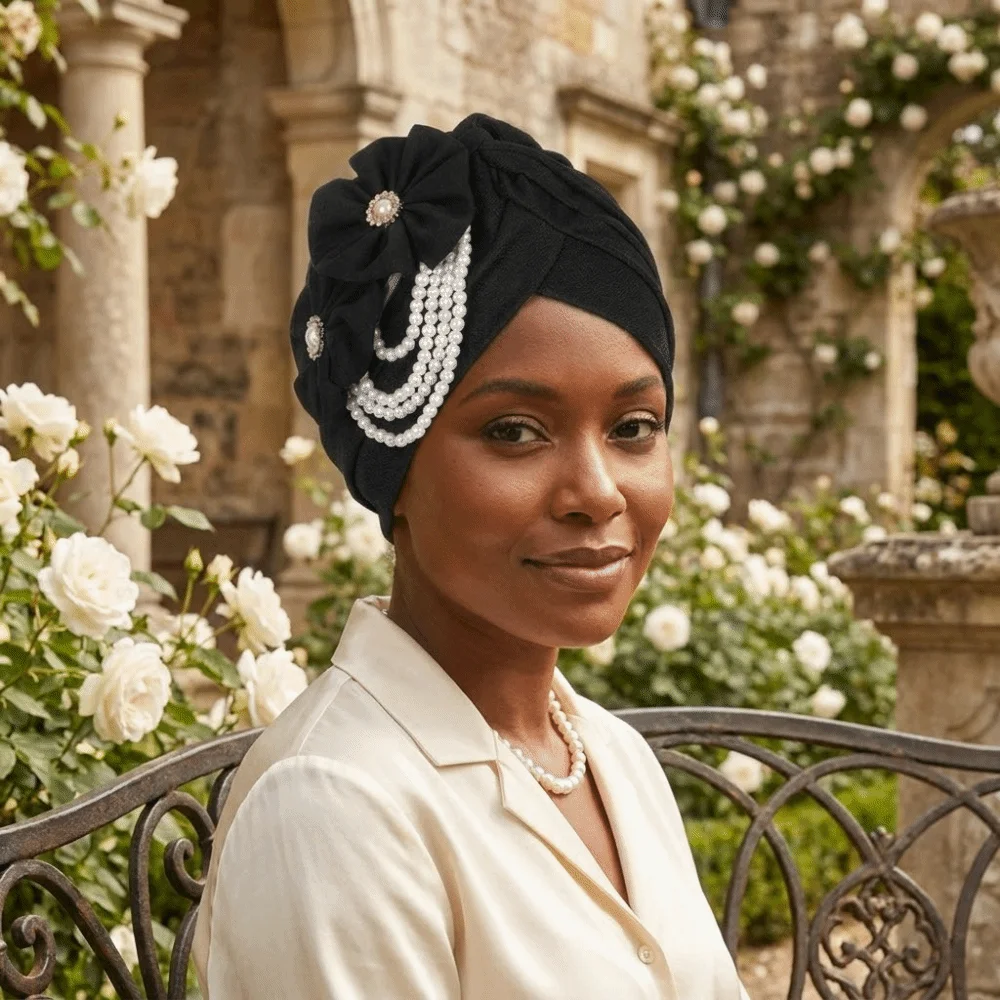 Pleated Breathable Head Wraps Elegant Flower Design Turban Cap Female Style Cross Bonnets Female Use