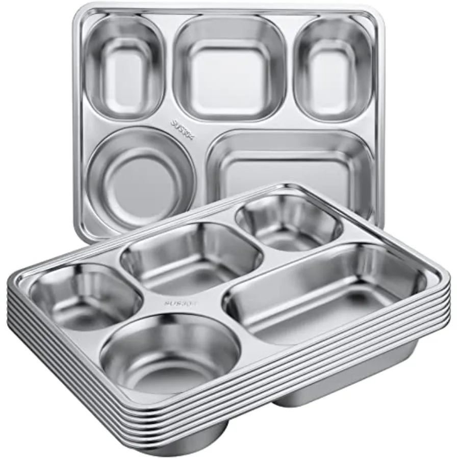 

8 Pack 30 Stainless Steel Divided Plates Rectangular Portion Control Plates with s Unbreakable Metal Food Tray for Lunch Dinner