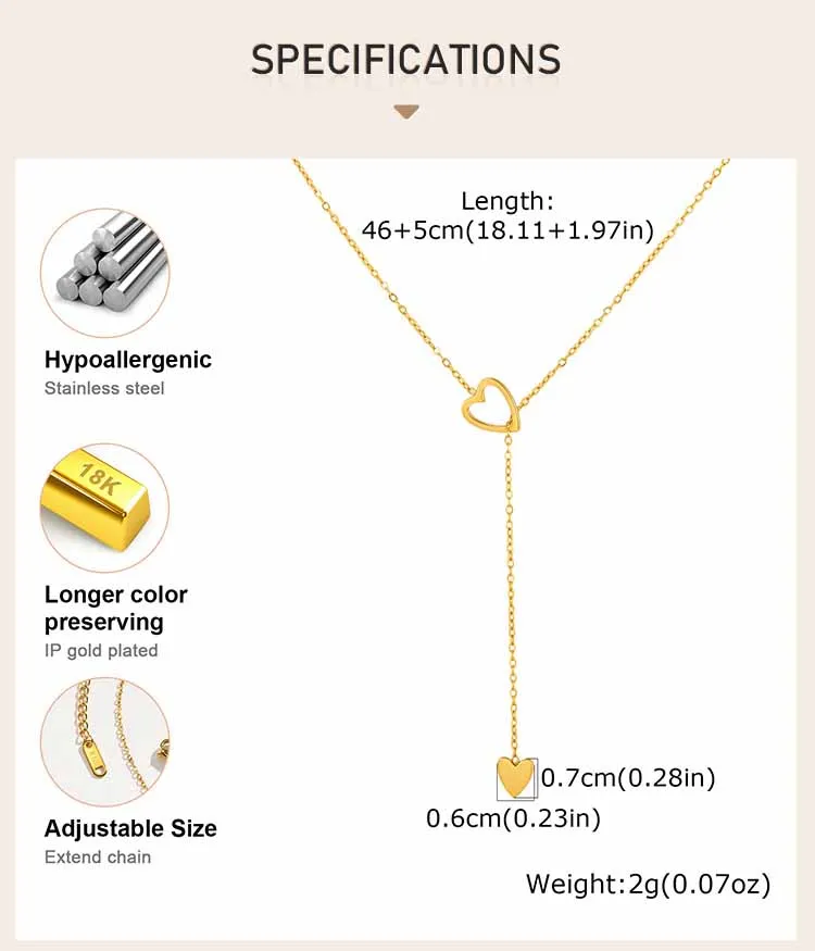 18K Vergoldete Offene Herz-Lariat-Halskette für Damen, Edelstahl Hohles Herz Y-Anhänger Zarter Minimalistischer Schmuck – Detail 2