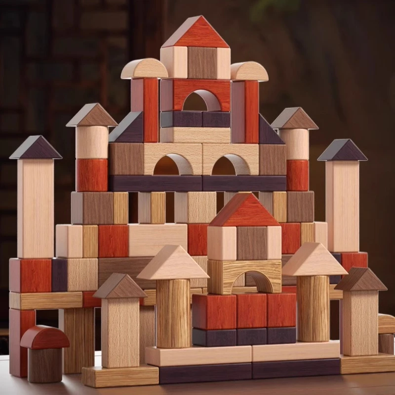 اللبنات الخشبية الصلبة ألعاب أطفال اللبنات برميل معبأة منشئ السلامة الملونة كتلة التراص لعبة البناء