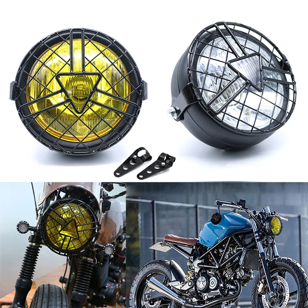 

Universal LED Motorcycle Grill Headlight Retro Halogen Headlamp with Bracktes for Harley Cafe Racer Bobber Chopper CG125 GN125