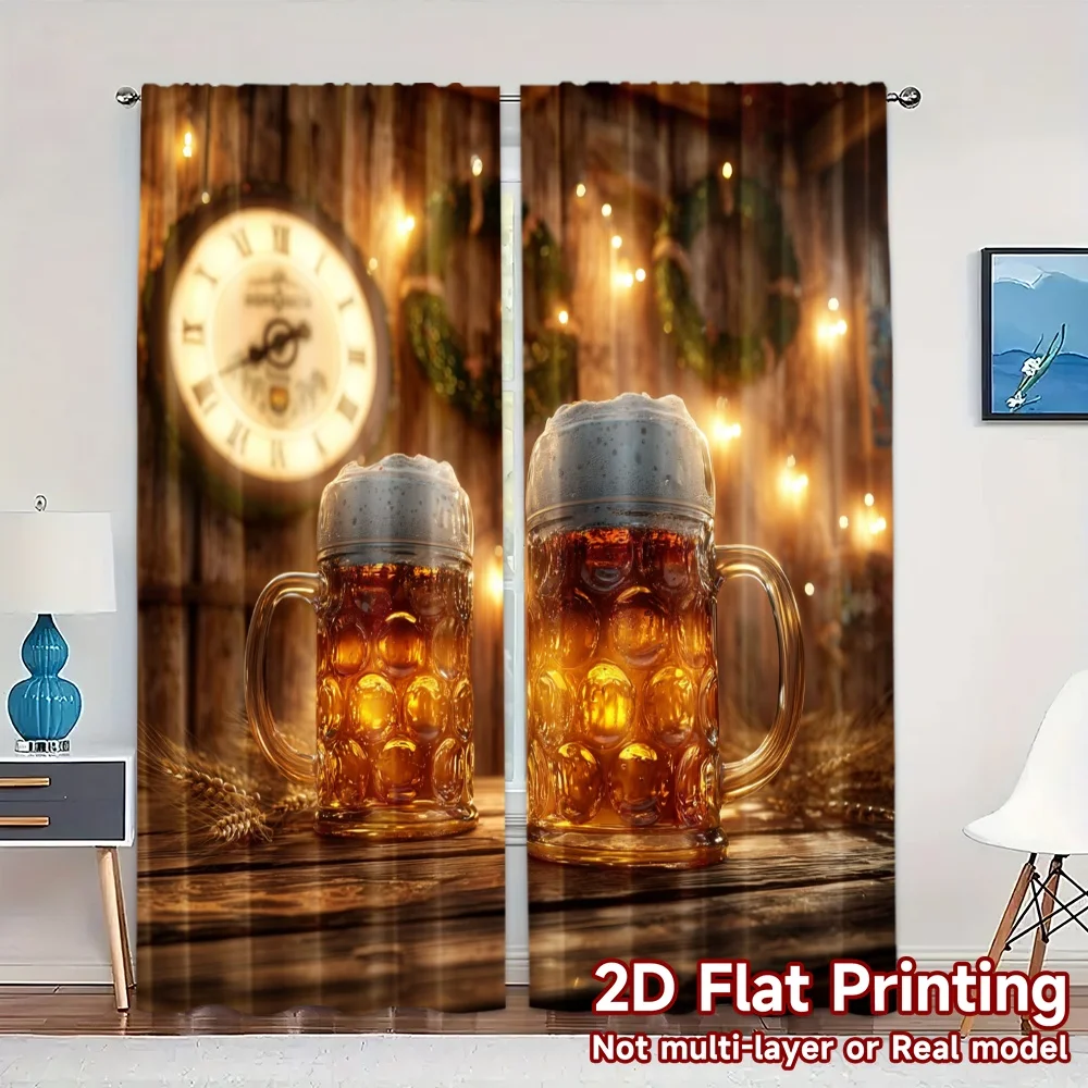 2pcs, 2D FLAT PRINTING Curtains (Without Rod) Golden Cheers(1) Popular Light Filtering Curtains Versatile Polyester Curtains