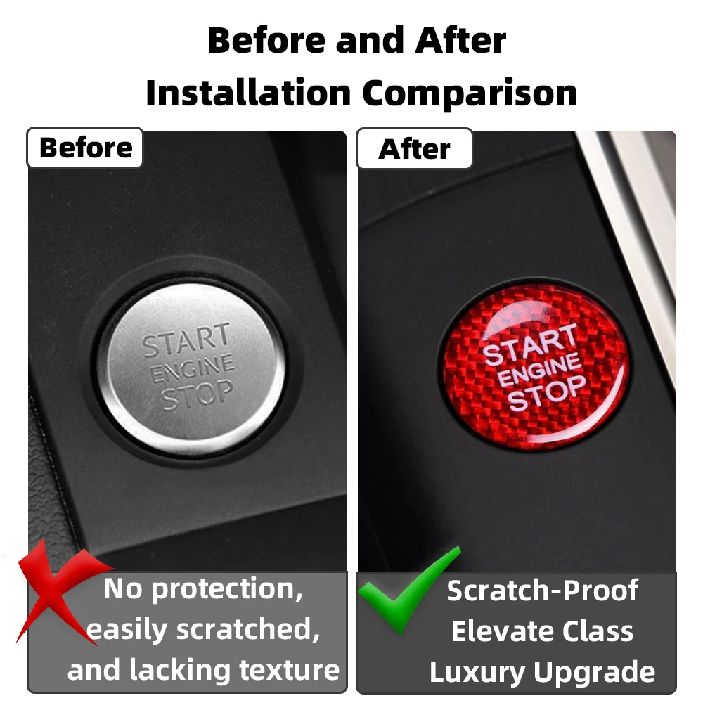 Suitable for Audi Car One-Touch Start Button Cover, Real Carbon Fiber Hard Start-Stop Switch Decorative Cover Interior Sticker A4L A5 A6L Q3 Q5 A7 Q7 Q5L Red Black Car Accessories Modification