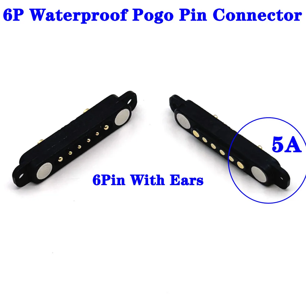 1sets 5A 36V DC Magnetic Pogo Pin Connector 6Pin With Ears Waterproof Pogopin Male Female Spring Loaded DC Power Socket