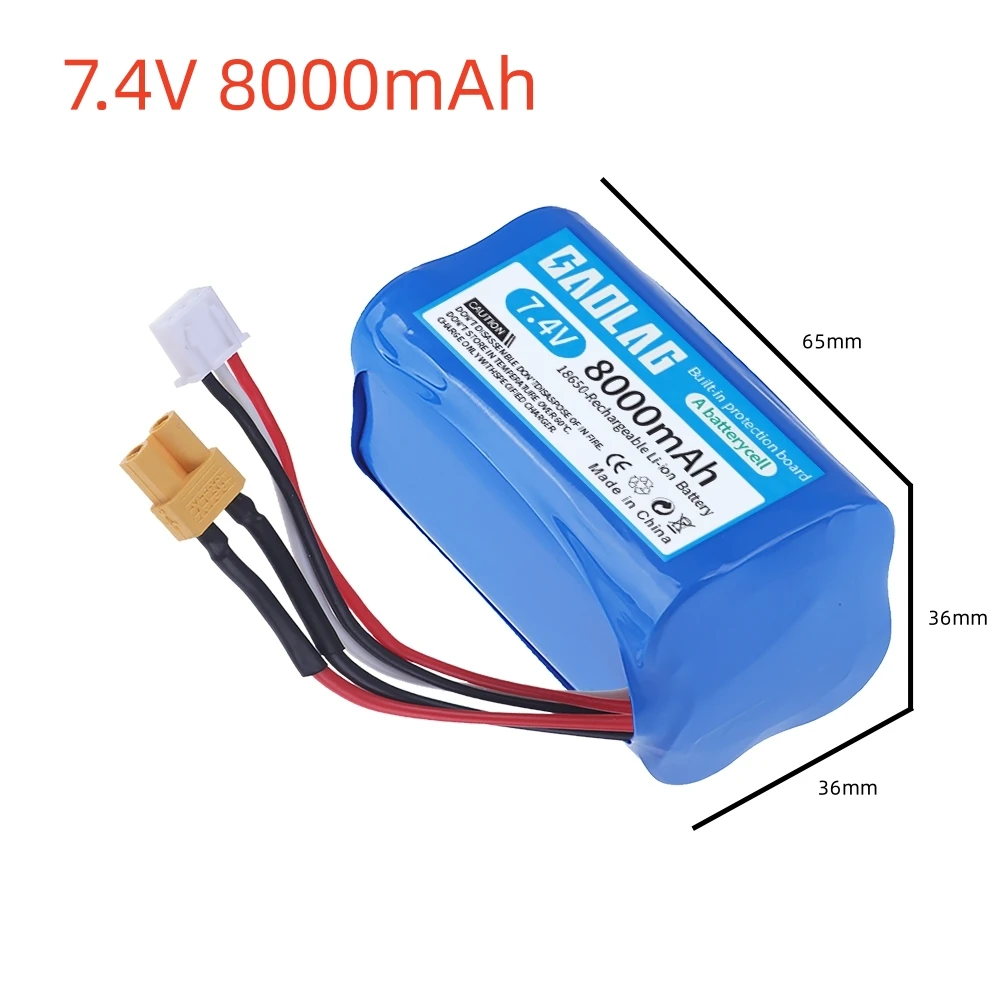 7.4V 8000mAh Li-ion rechargable battery XT30/USB charger for HUINA 1580 1583 580 550 582 1/14 RC Electric Construction Excavator