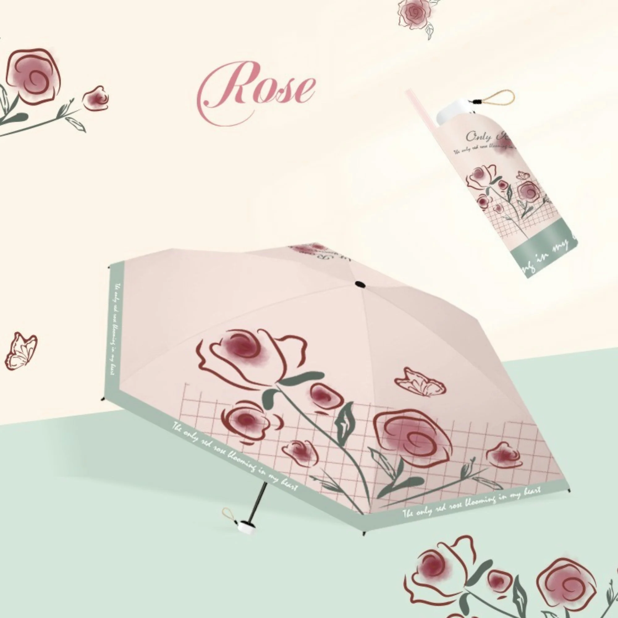 

Rose Manual Folding Umbrella, Reinforced, Rainproof, Sunproof, High Aesthetic Value, Sunshade Umbrella, Compact, Portable, Mini 50% off Umbrella