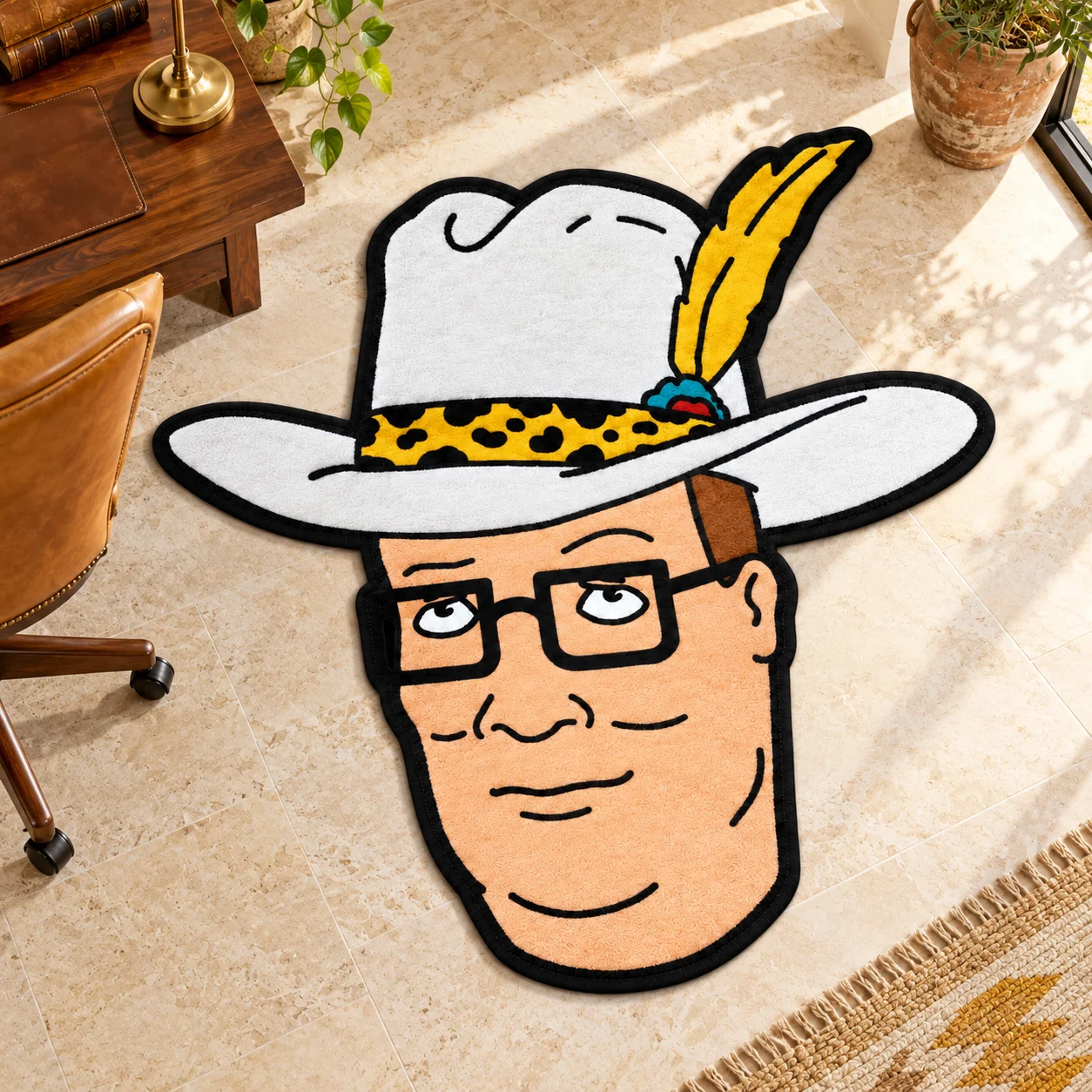 Cowboy Hat Face Shaped Area Rug, K-King of The H-Hill Flannel Floor Mat for Bedroom Living Room Entryway Home Decor Gift