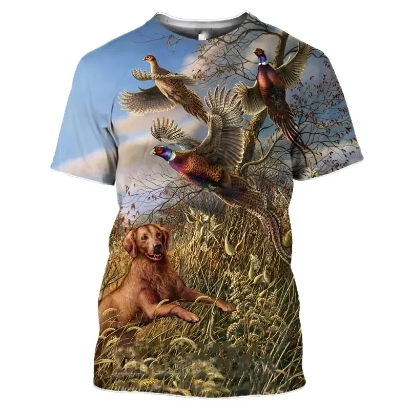 2026 Men's Casual Short Sleeve T-Shirt with 3D Hunting Animal Digital Print, Round Neck Design, Breathable Fabric for Summer
