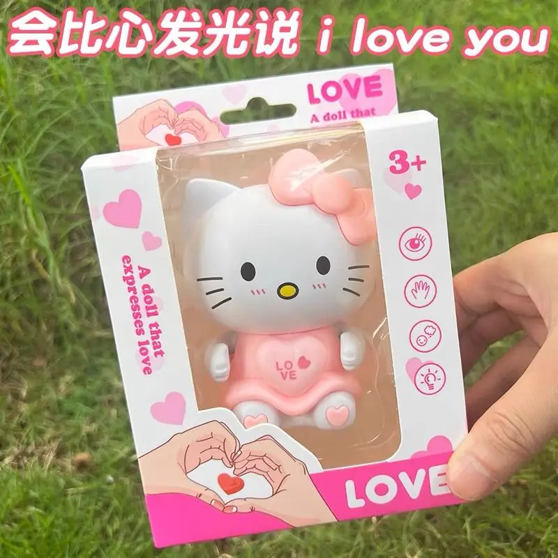 Sanrio Hellokitty  Heart Led Glowing Will Say I Love You Toy Kawaii Anime Bedroom Night Light Blinking Room Student Girl Birthda