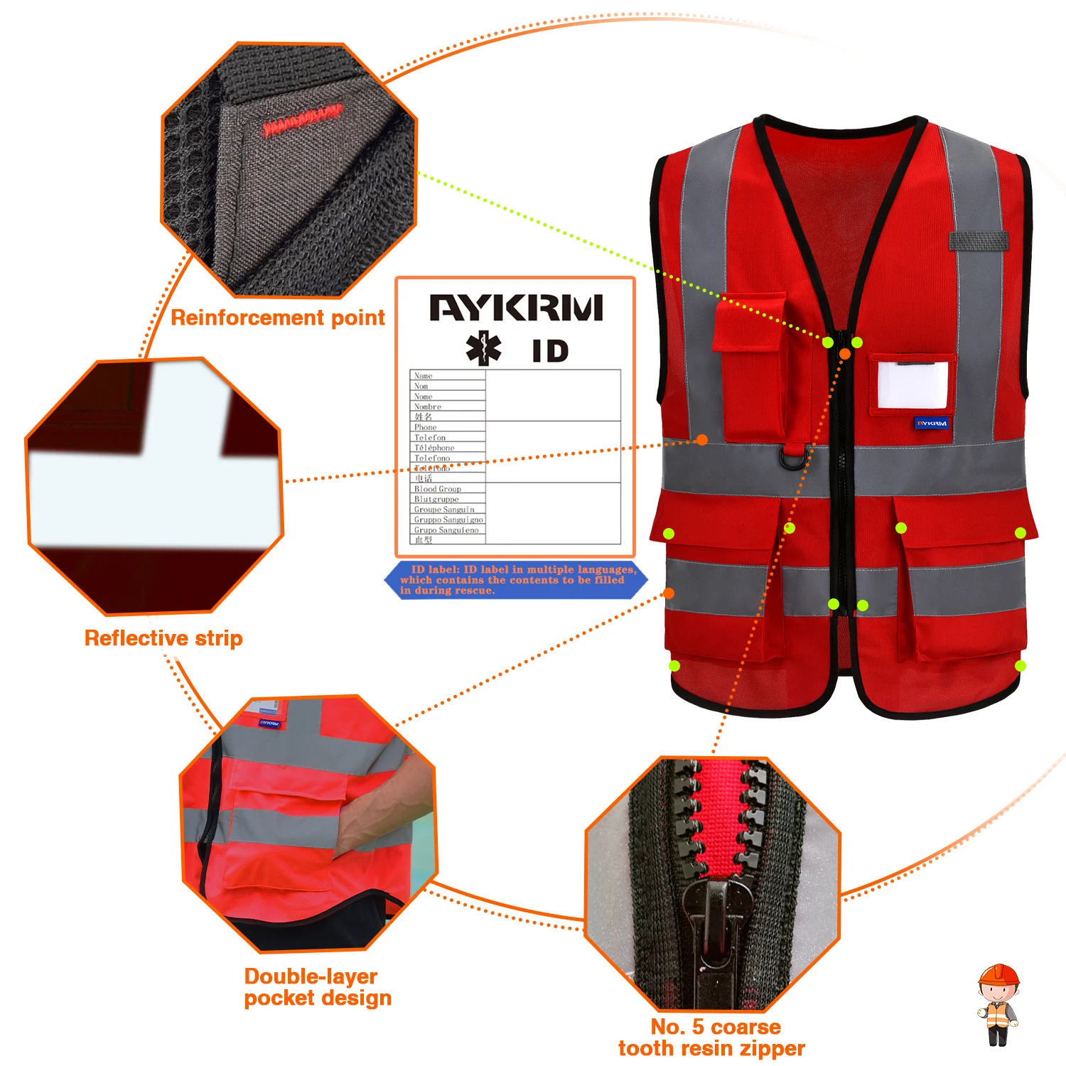 AYKRM 21 Colour （XS-8XL) Hi Vis Viz High Visibility Reflective Zip Pocket Security Waistcoats Jacket Workwear Vests