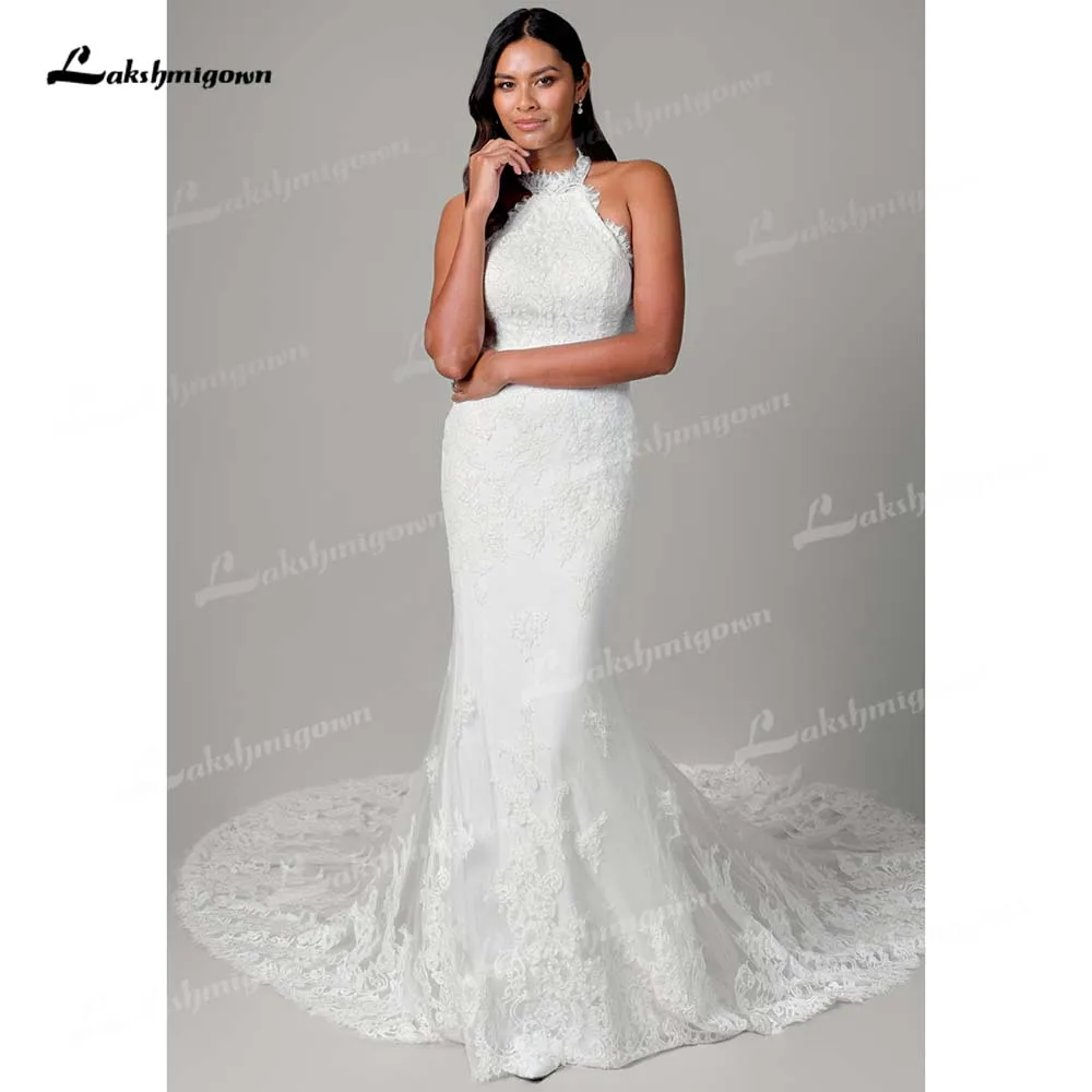 

Lakshmigown Elegant Halter Lace Mermaid Wedding Dress 2026 Sleeveless Court Train Bridal Gown Vestidos De Novia Customized