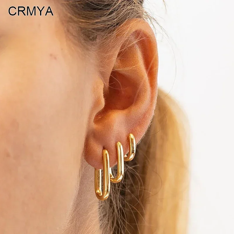 CRMYA Gold Plated Hoop Earring For Women Fashion Piercing Stud Earrings 2022 Party Wedding Fashion Jewelry Wholesale