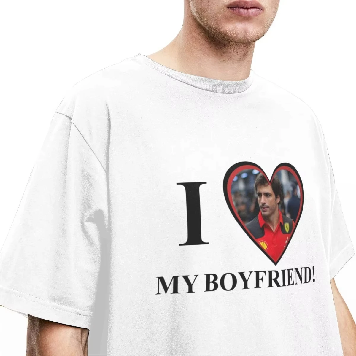 Carlos Sainz T-Shirt Couple I love my boyfriend Vintage Cotton T Shirts Summer O Neck Novelty Tees Cheap Big Size Tops