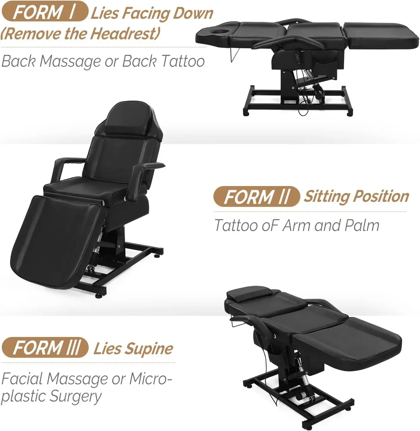 Fully Electric Salon Facial Bed Chair, Multi-Purpose Massage Tattoo Lash Waxing Table, Height Backrest Footrest Adjusta