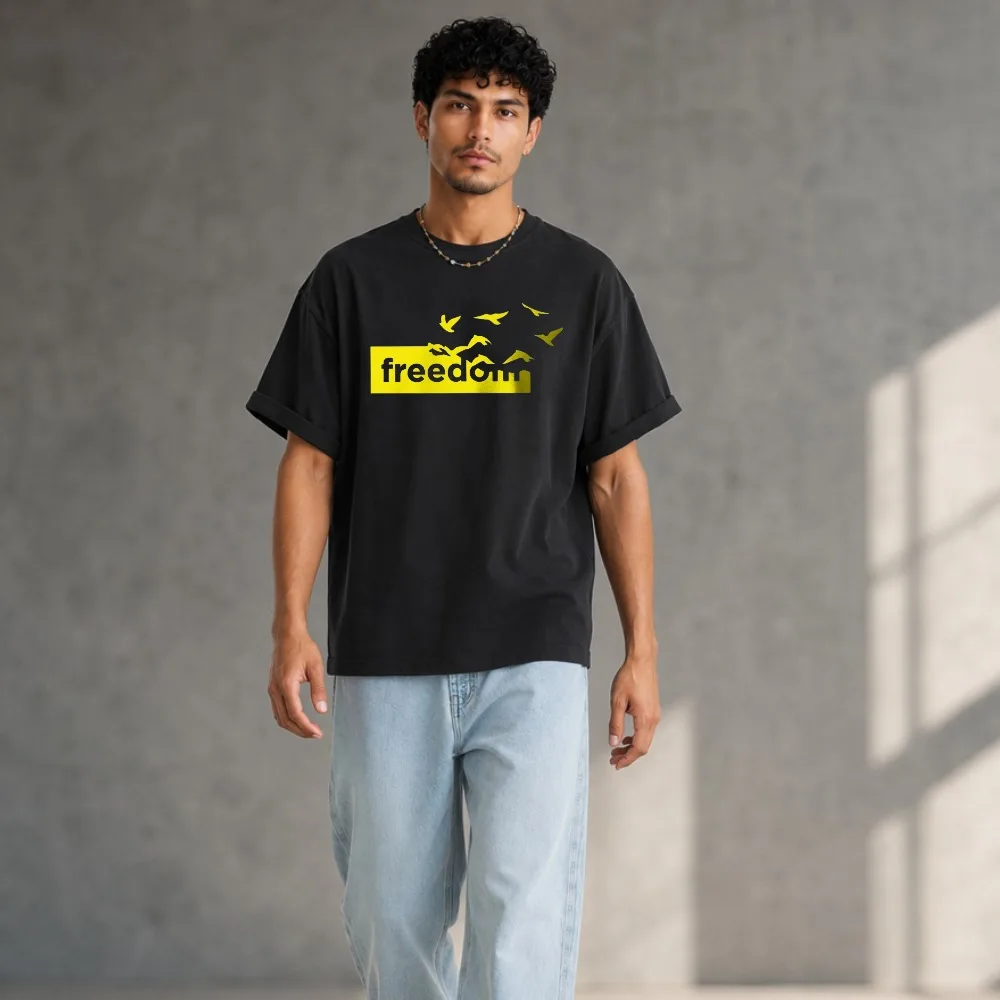 Men's The Freedom Letter Printed T-Shirt Cotton Funny Graphic Tees for Men Women Summer Tops Graphic T Shirts Men Clothing Tops