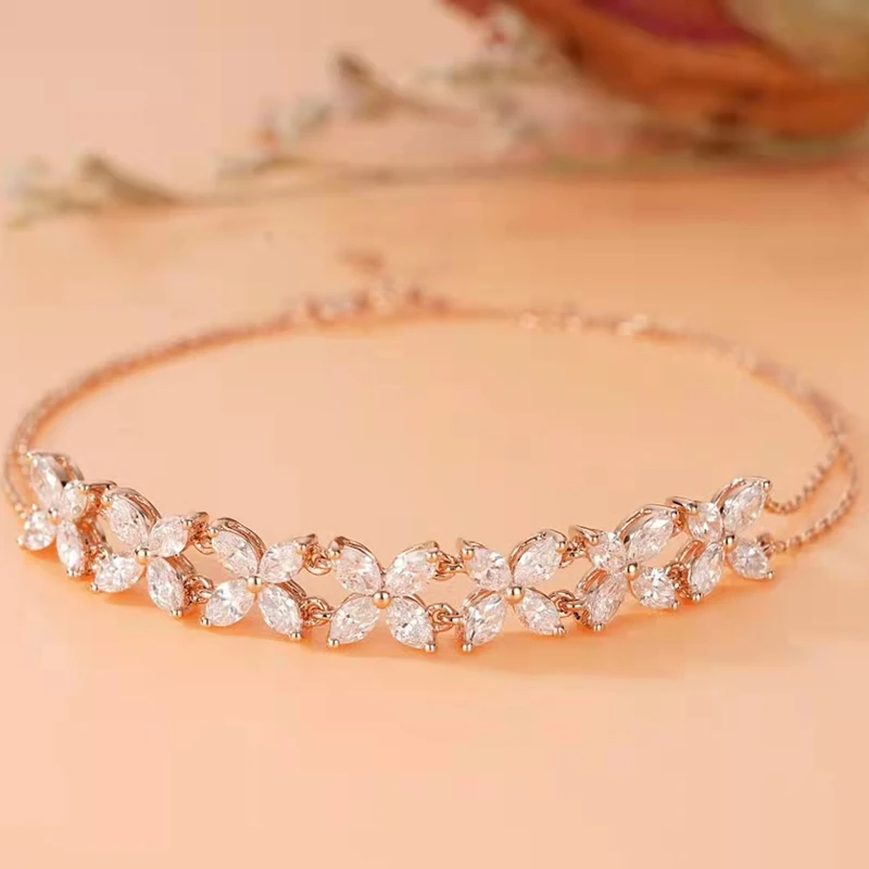 Real 18K Gold 1.6 Carat Natural Diamond Women Chain Link Bracelets Trendy Engagement Gift K-Gold Jewelry