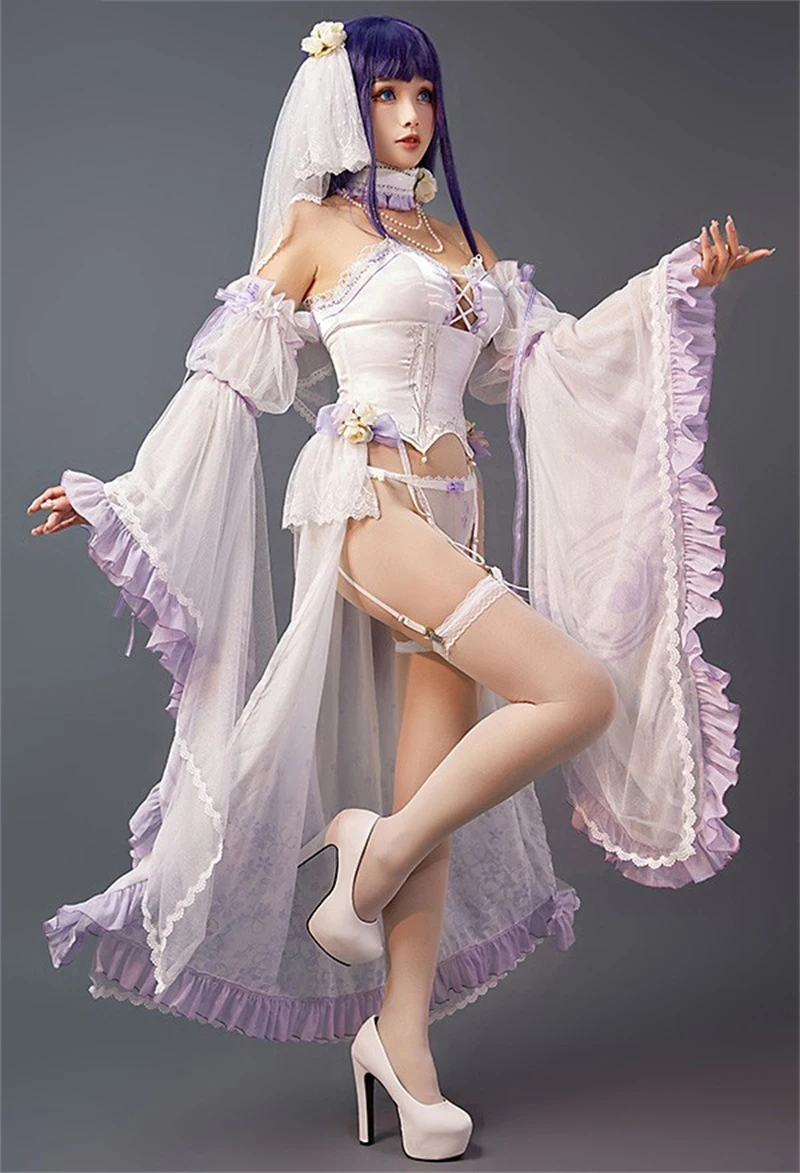 Vivi-Cos Game Genshin Impact Raiden Ei Sexy Sweet Purple Flower Wedding Dress Cosplay Women's Costumes Halloween Role Play Party