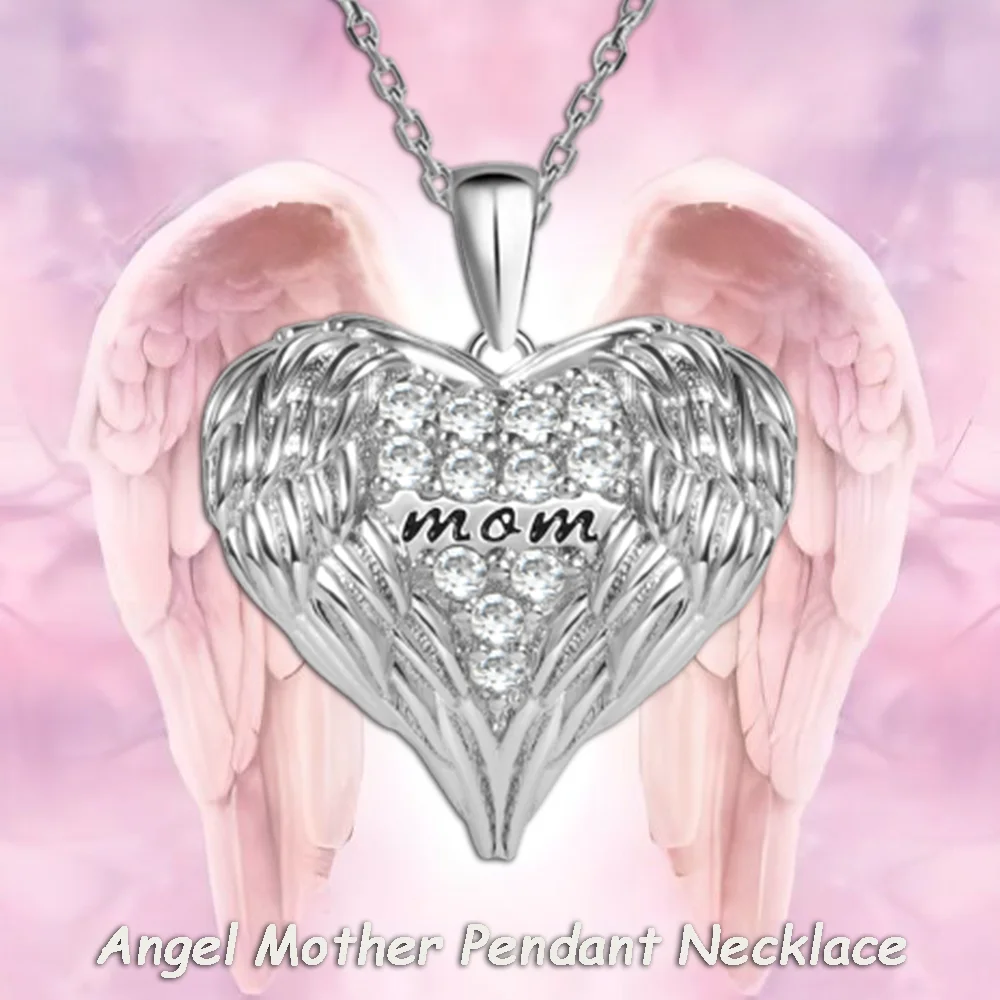 Fashionable and Exquisite Angel Mom Heart Pendant Necklace Christmas Mother's Day Perfect Birthday Gift for Mom Girls Women