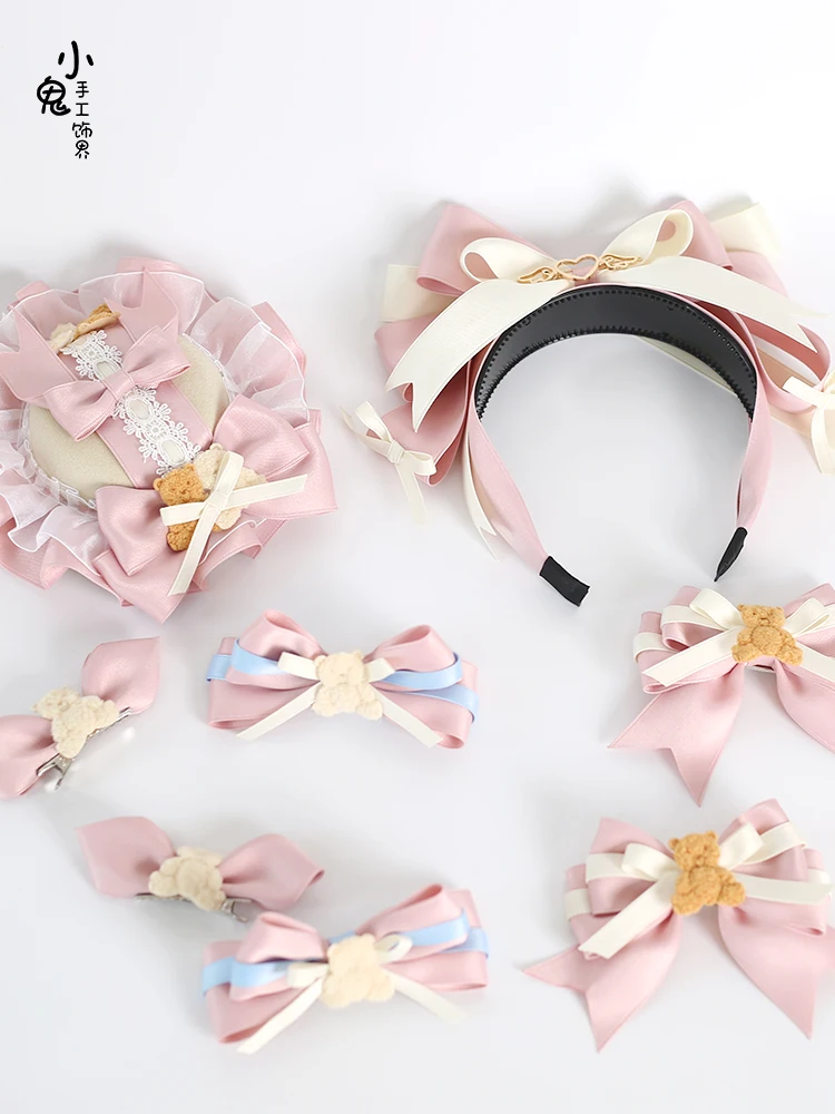 Original Haarschmuck Lolita Bogen Hasen ohren Haar Reifen Haars pangen niedlichen Bären Macaron Seiten clip