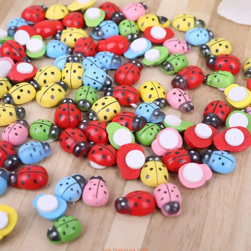 100pcs Mini Ladybugs Shaped Stickers Miniature Ornament DIY Fairy Garden Decor