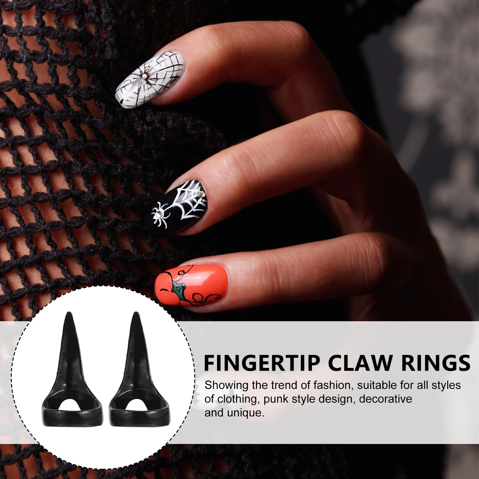10pcs Halloween Claw Rings Finger Claws Fake Nails Punk Style Fingertip Claw Ring Trendy Nail Art Accessory For Costume Party