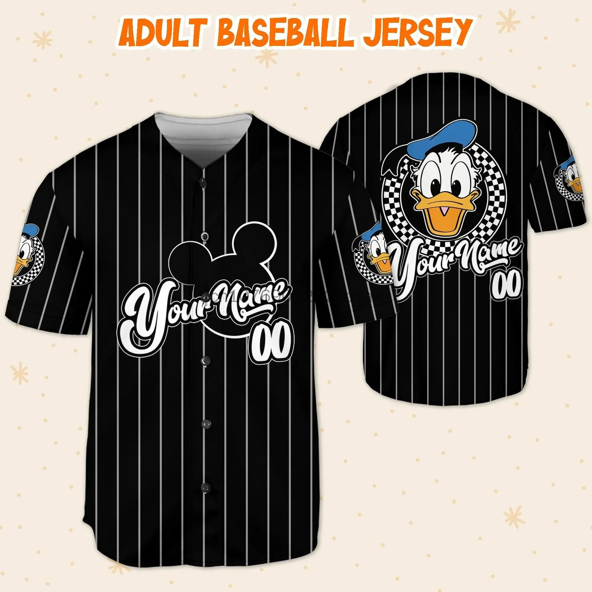 Disney Donald Duck Baseball Jersey Men\'s Women\'s Short Sleeve Jersey Disney Baseball Jersey Casual Sports Baseball Jersey