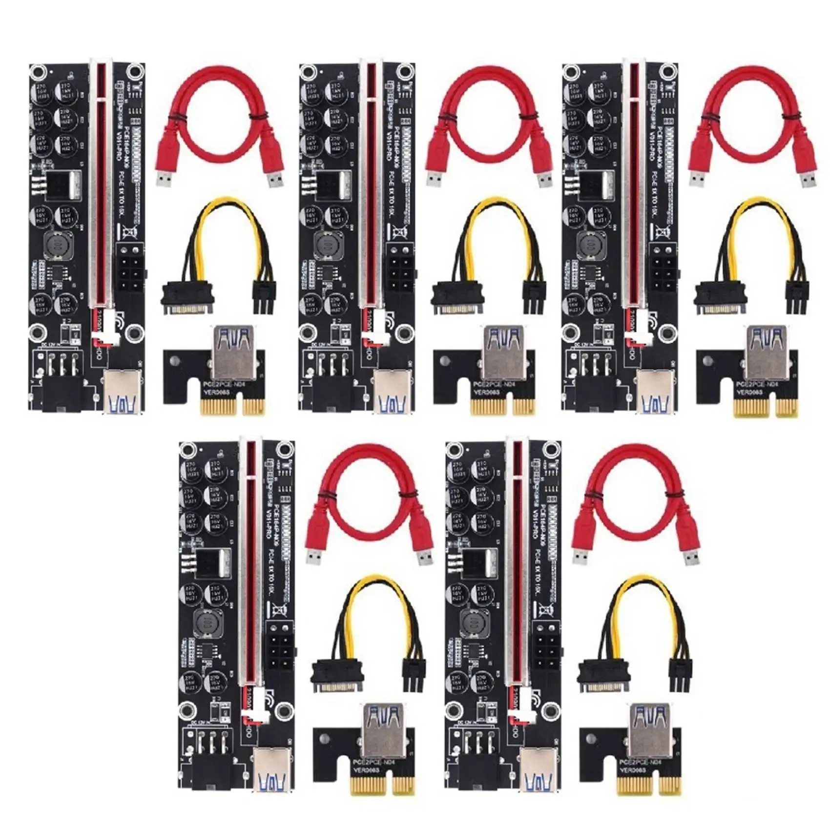 5Pcs PCIE Riser 011 PRO 10 Capacitance 6Pin Super Stable PCI Express 16X Riser Video Card Extender for Bitcoin