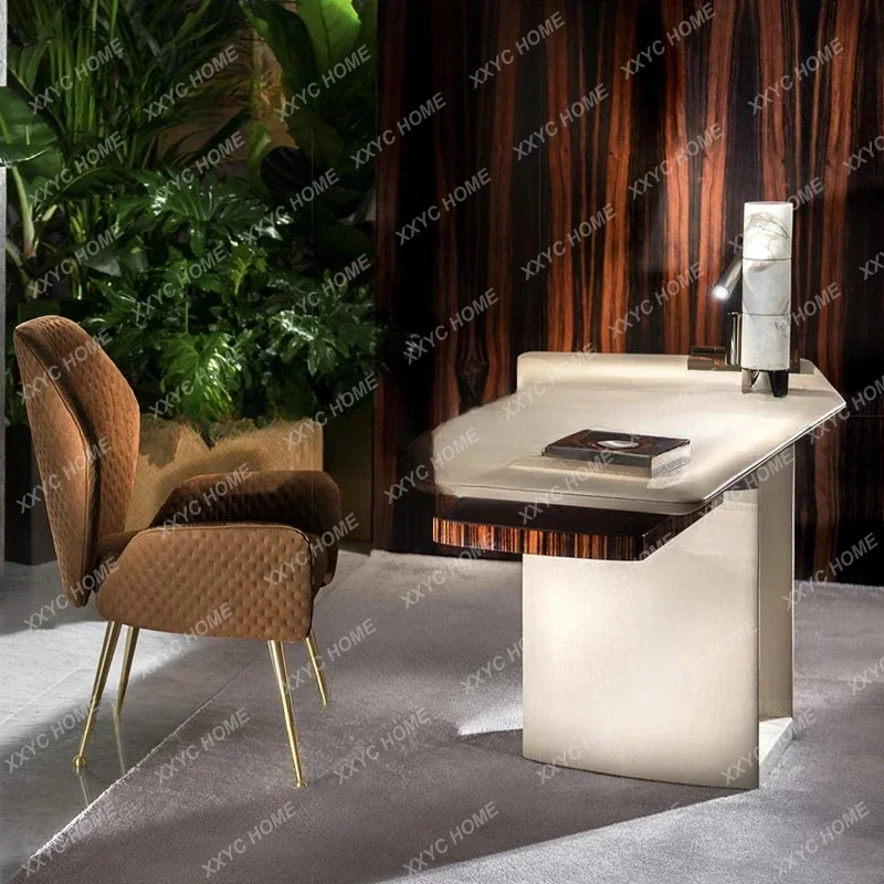 QQLight Luxury High-end Leather Desk Modern High-end Creative Floating Drawer Marble Desk