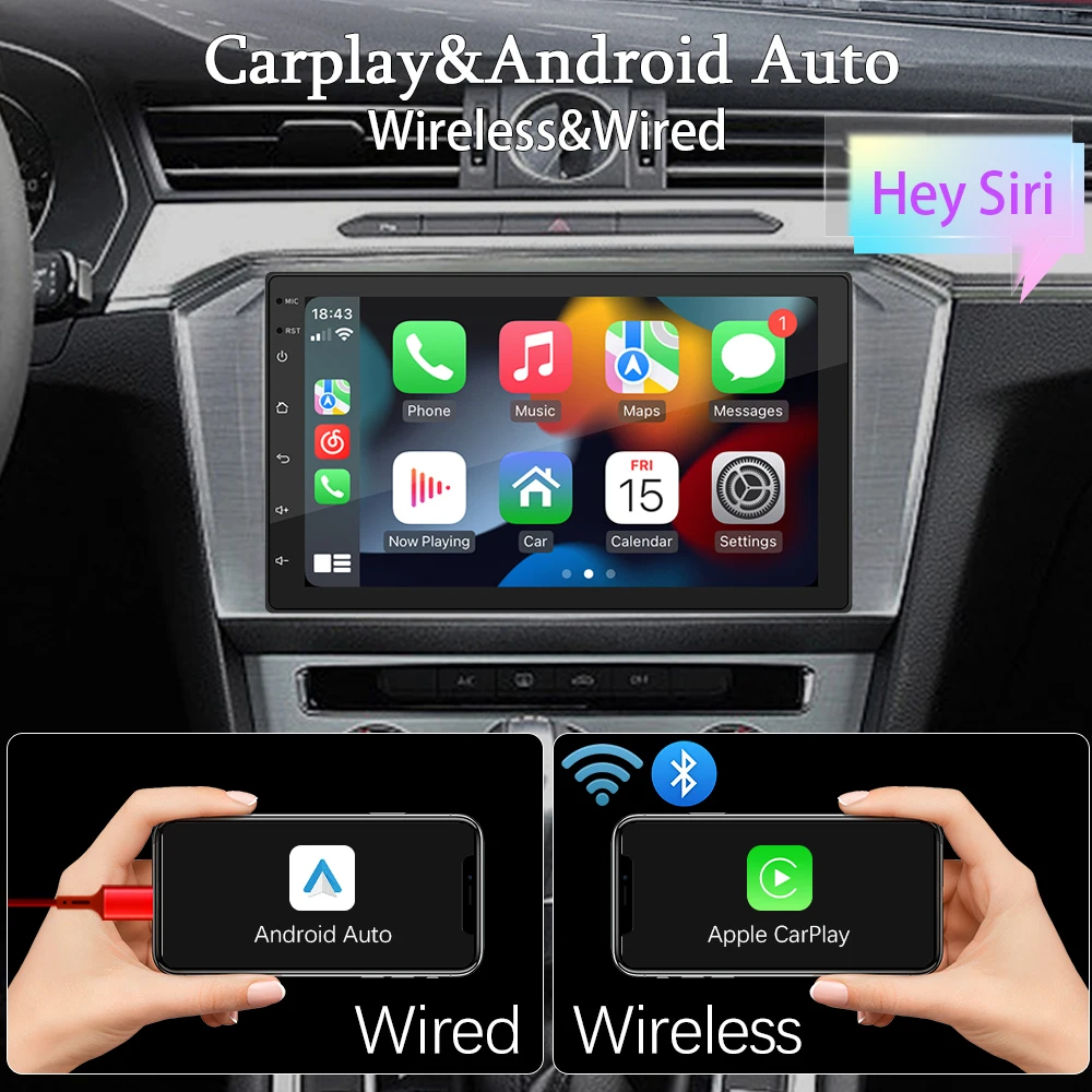 HIPPBQCC Car Radio 7 Inch Carplay Android Auto Multimedia Bluetooth Stereo Player HD Touch Screen 2 USB FM Mirror-Link Universal