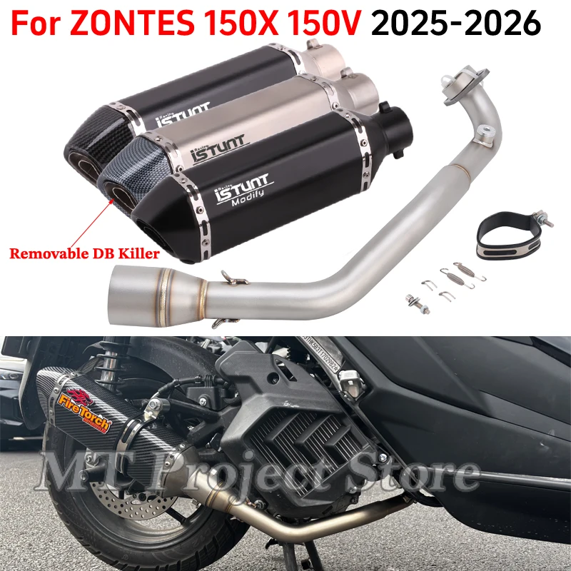 

Slip On For ZONTES 150X 150V 2026 2027 Motorcycle Exhaust Escape Full System Modified Muffler With Front Link Pipe DB Killer