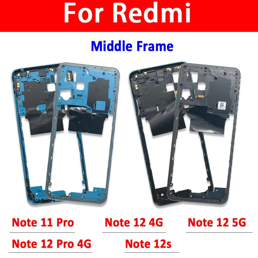 NEW Middle Frame For Xiaomi Redmi Note 12S 12 4G 5G With Volume Side Button Front Housing Middle Bezel Chassis Shell Parts