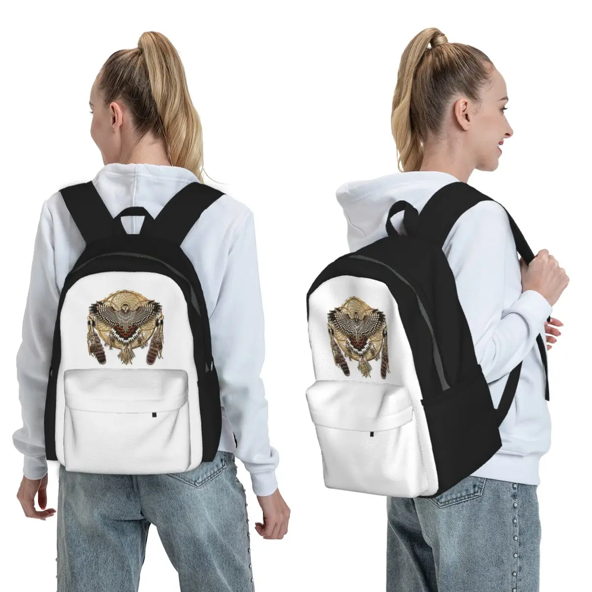 Red-Tail Hawk Dreamcatcher Mandala Backpack Student BookBag Kids School Bag Computer Shoulder Bags for Men Women