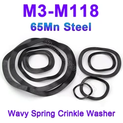 3-100pcs Black M3-M118 Wavy Spring Crinkle Washers 65Mn Manganese Steel Three Wave Crest Gasket Spring Gasket Elastic Washer