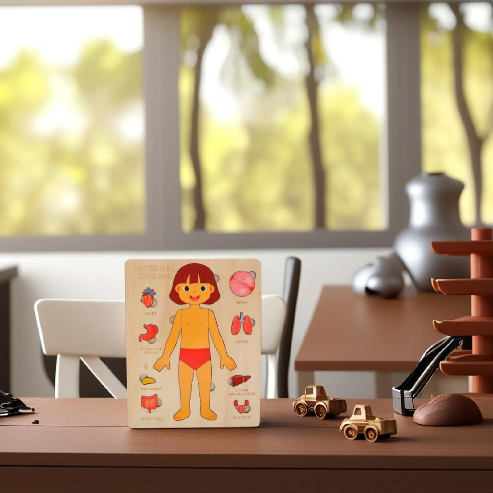 1 Set Cartoon My Body Puzzle for Kids Wooden Human Body Puzzle Toy Body Parts Puzzle Matching Board Plaything English (Girl)