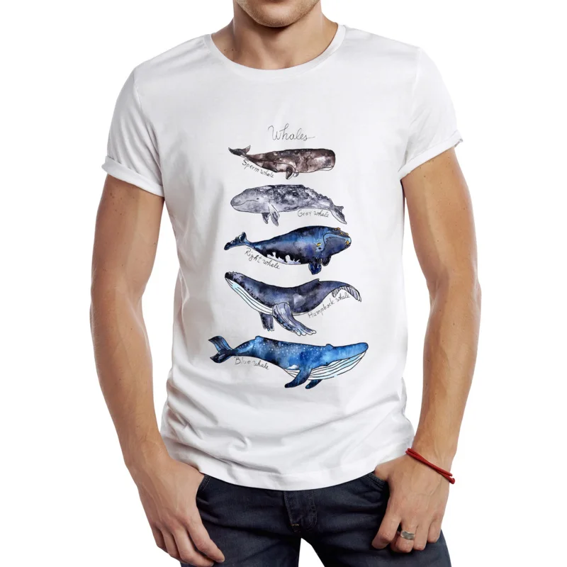 

Vintage Watercolor Whales Men T Shirt Graphic Ocean Animals Sharks Sport Cloth Retro Whale Tails Tops Hipster Tee