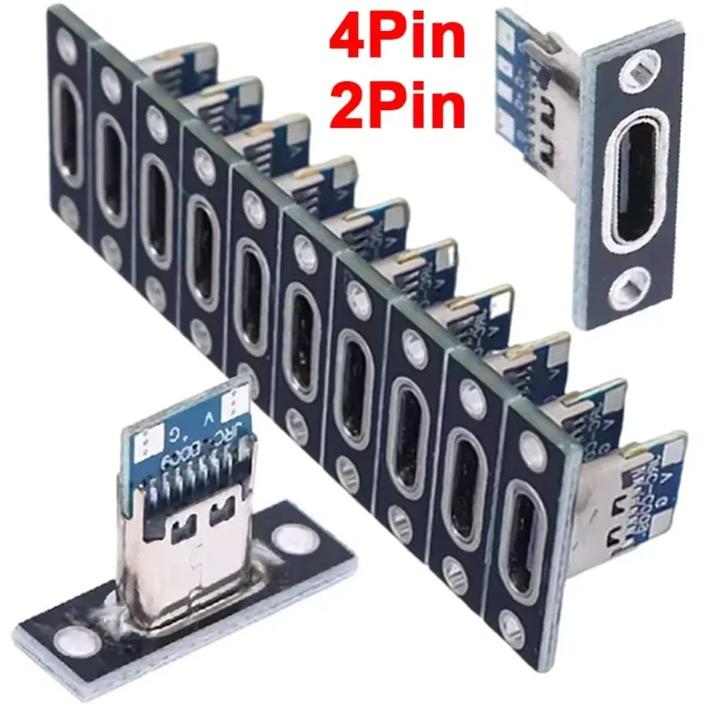 USB 3.1 Type C Socket with Screw Fixing Plate 2/4 Pin Female Connectors USB Jack Charging Port For Mobile Phones Computer Tablet