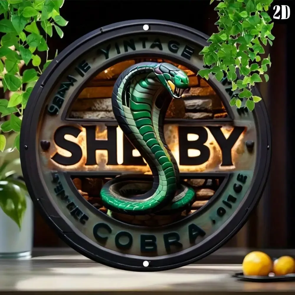 1pc 7.87x7.87 Inch Vintage Shelby Cobra Themed Aluminum Sign  2D Flat Imitation Relief Plaque, Multipurpose Indoor/Outdoor Decor