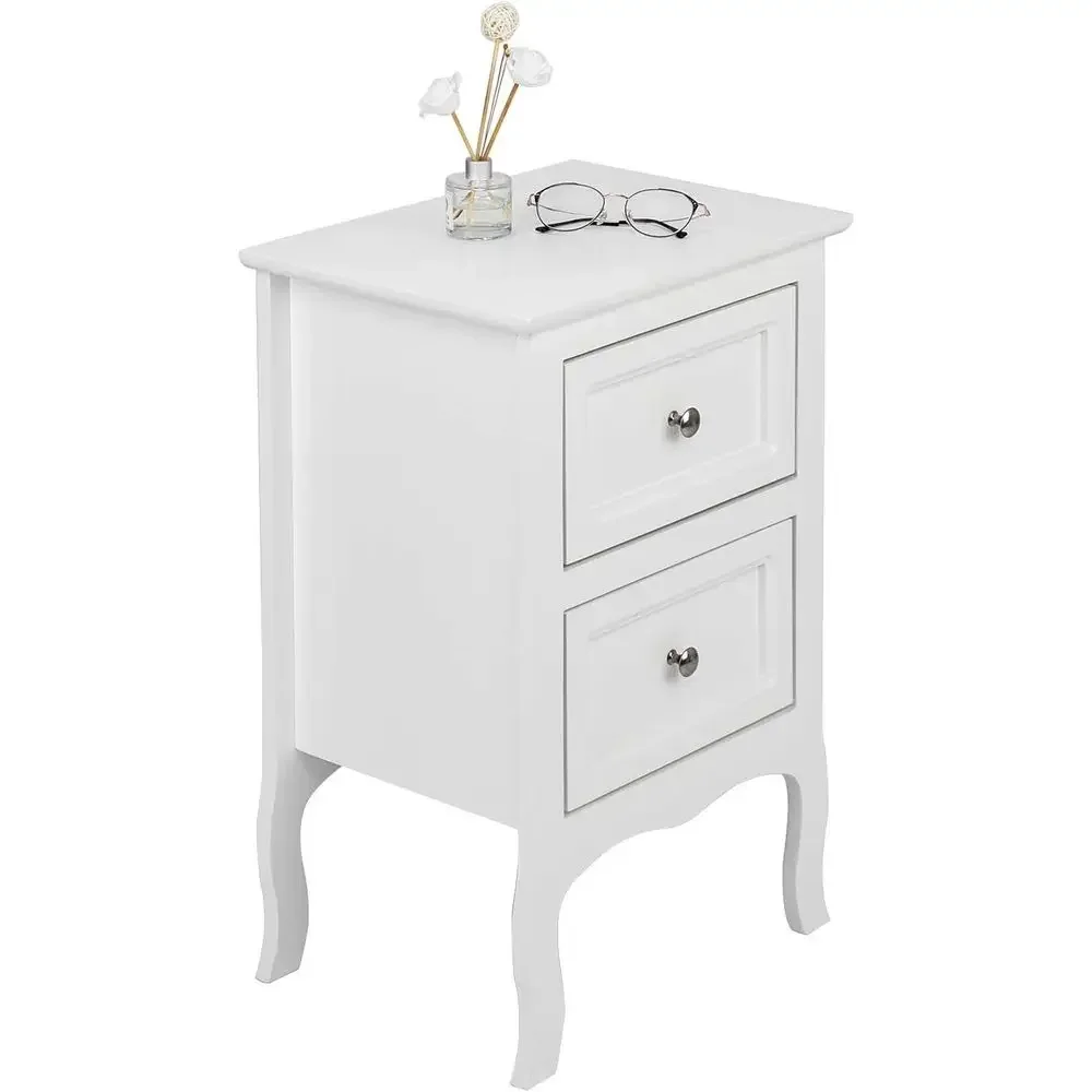 White Nightstand Set o 2, Nightstands with 2 Ders, Bed Side Table/Night Stand, Small Nightstand or Bedroom, Small Spaces, Colleg - view 6