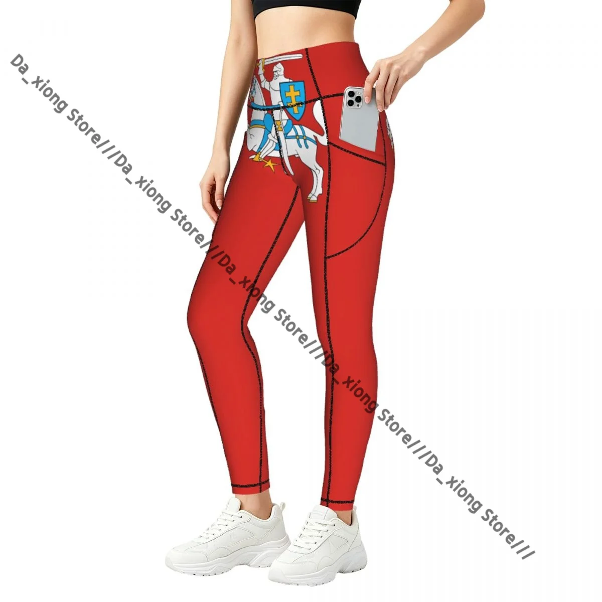 

Ladies High Waist Yoga Leggings With Side Pockets Flag Of Lithuania Sports Running Pants
