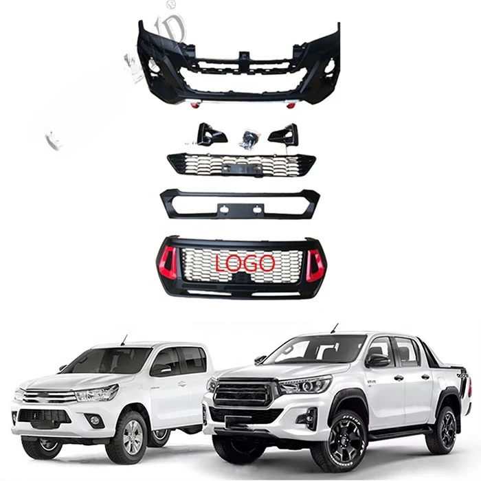 Conversion Front Bumper Body Kit For Hilux Revo 2015- Upgrade To Rocco DRL Bumper Grill Front Grill Fog Light Cover Logo