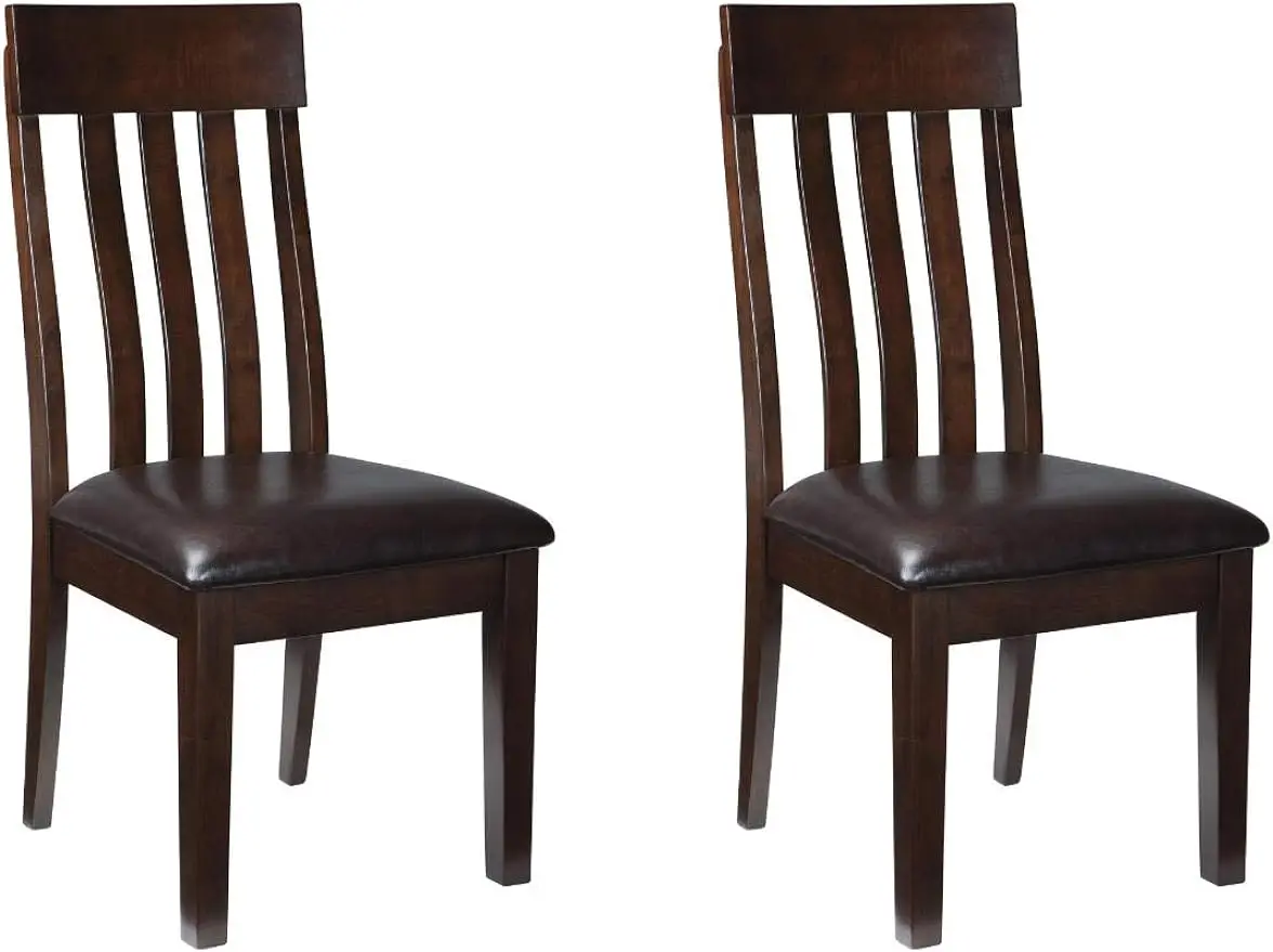 Haddigan Faux Leather Cushioned Rake Back Dining Chair, Hammis Rake Back Dining Room Chair, 2 Count, Dark Brown