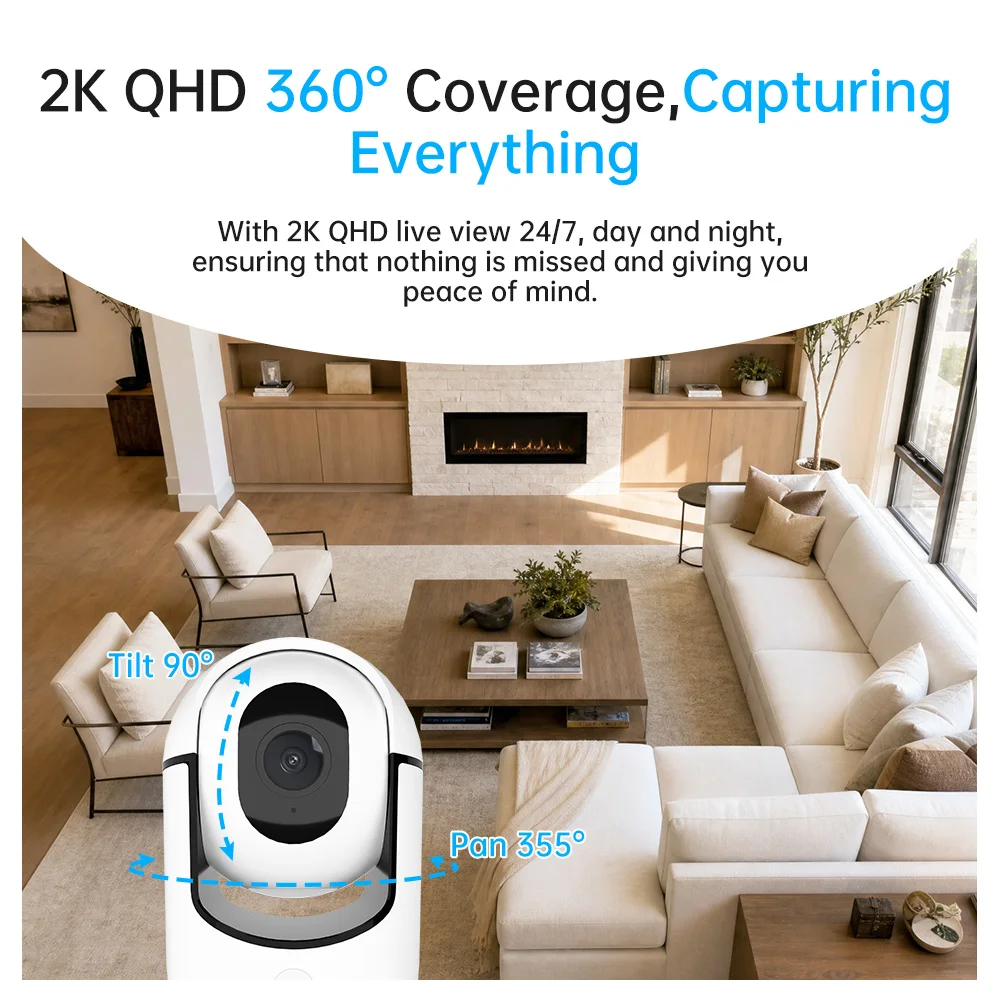 Techage 3MP Wifi IP Camera Wireless Baby Monitor Smart AI Crying/Pet Detection Indoor Security 2-Way Audio Surveillance TF Cloud
