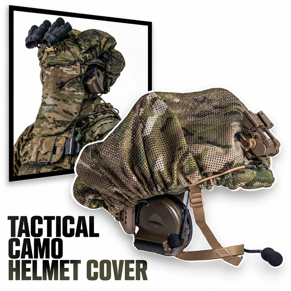 Tactical Helmet Cover Anti-IR Low Visibility Camouflage Shell with Stowable Face Veil for FAST MICH Helmets Airsoft Shooting