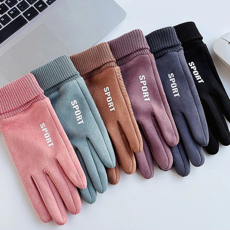 

Fleece-lined Gloves Fashion Gloves Autumn Winter Furry Warm Mitts Full Finger Mittens Women Outdoor Sport Female Gloves