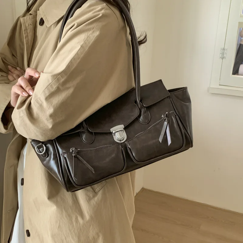 

2025 A/W Vintage Women's Underarm Bag, Genuine Leather Large Capacity Multi-way Tote, Retro Chic Work Purse for Office