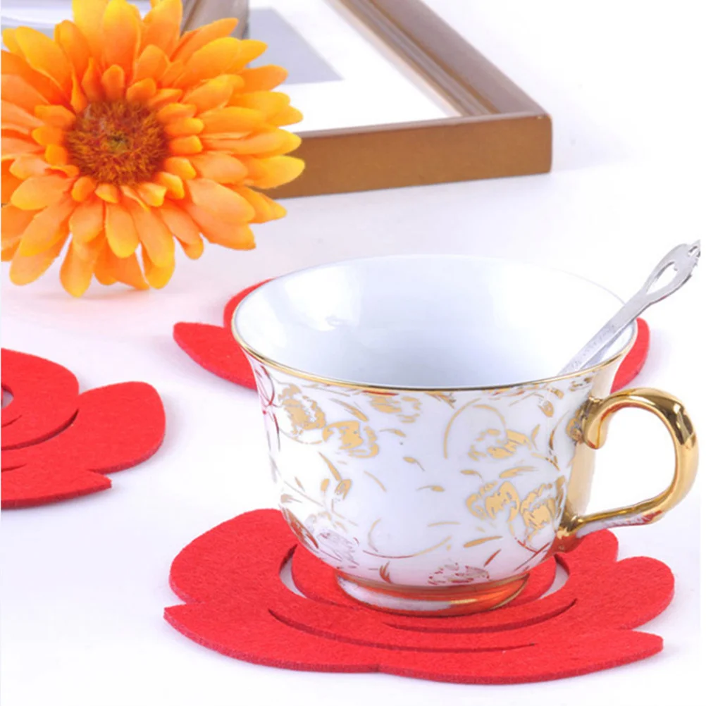 

6Pcs Rose Shape Coasters Nonwovens Heat Insulation Non Slip Cup Mats for Table Decoration Cafe Home Use Flower Shaped Coasters