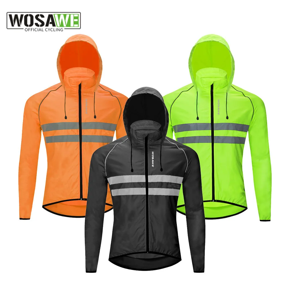 WOSAWE Men's Cycling Hoodies Jackets Waterproof Reflective Ultralight MTB Mountain Bicycle Wind Jackets Road Bike Vest Wind Coat