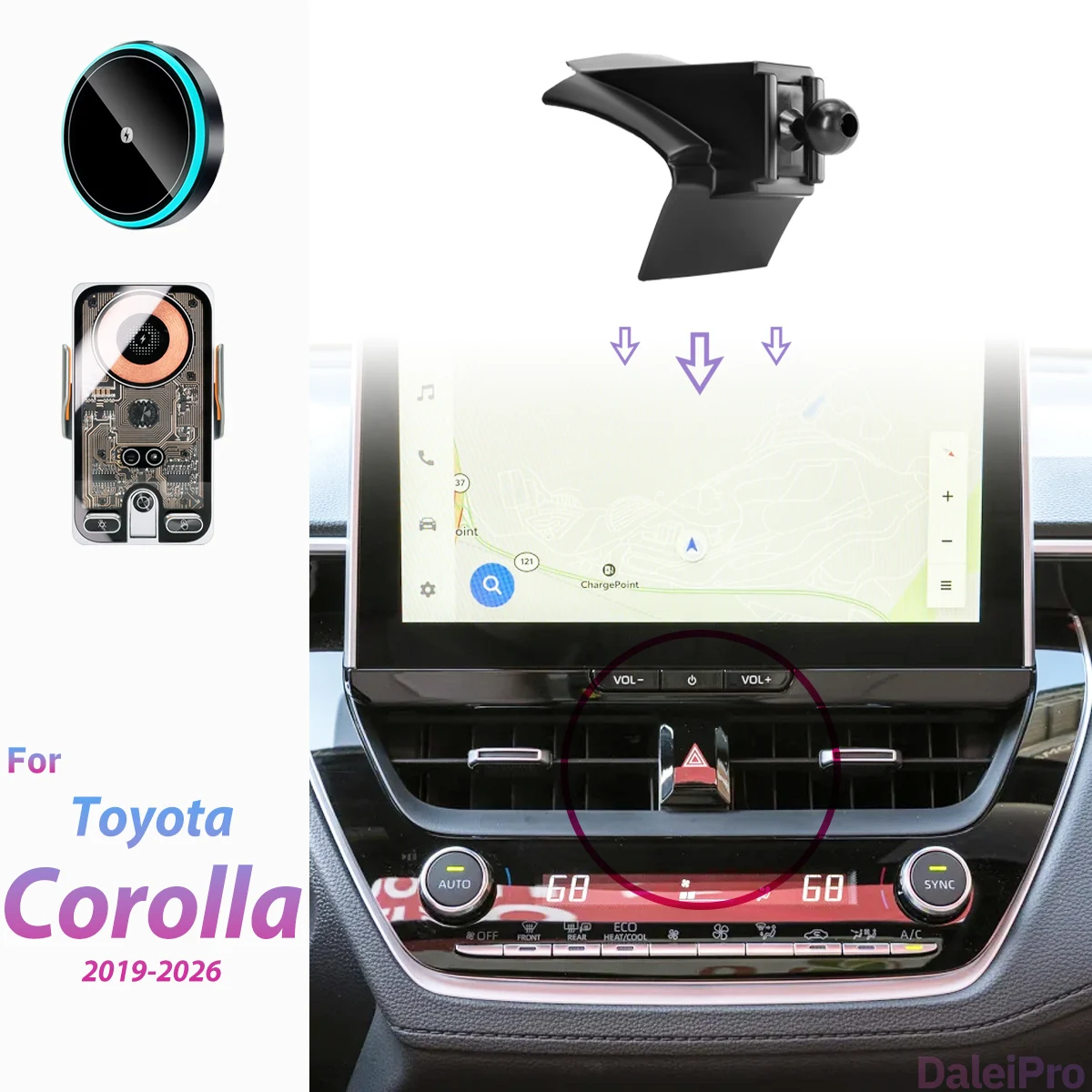 For Toyota Corolla e210 2019 2020-2026 Car Phone Holder Wireless Charger Holder Phone Auto-Clamping Strong Magnetic Holder Base